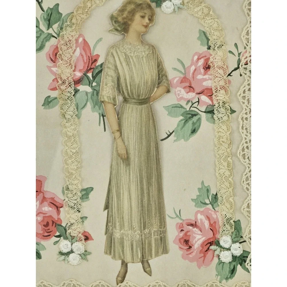 Framed Paper Doll Collage Wall Decor Picture Ornate Vintage French Victoria